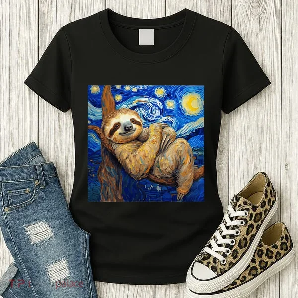 Sloth Van Gogh Style Starry Night Women's T-Shirt