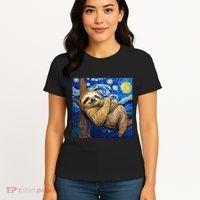 Sloth Van Gogh Style Starry Night Women's T-Shirt thumb 4