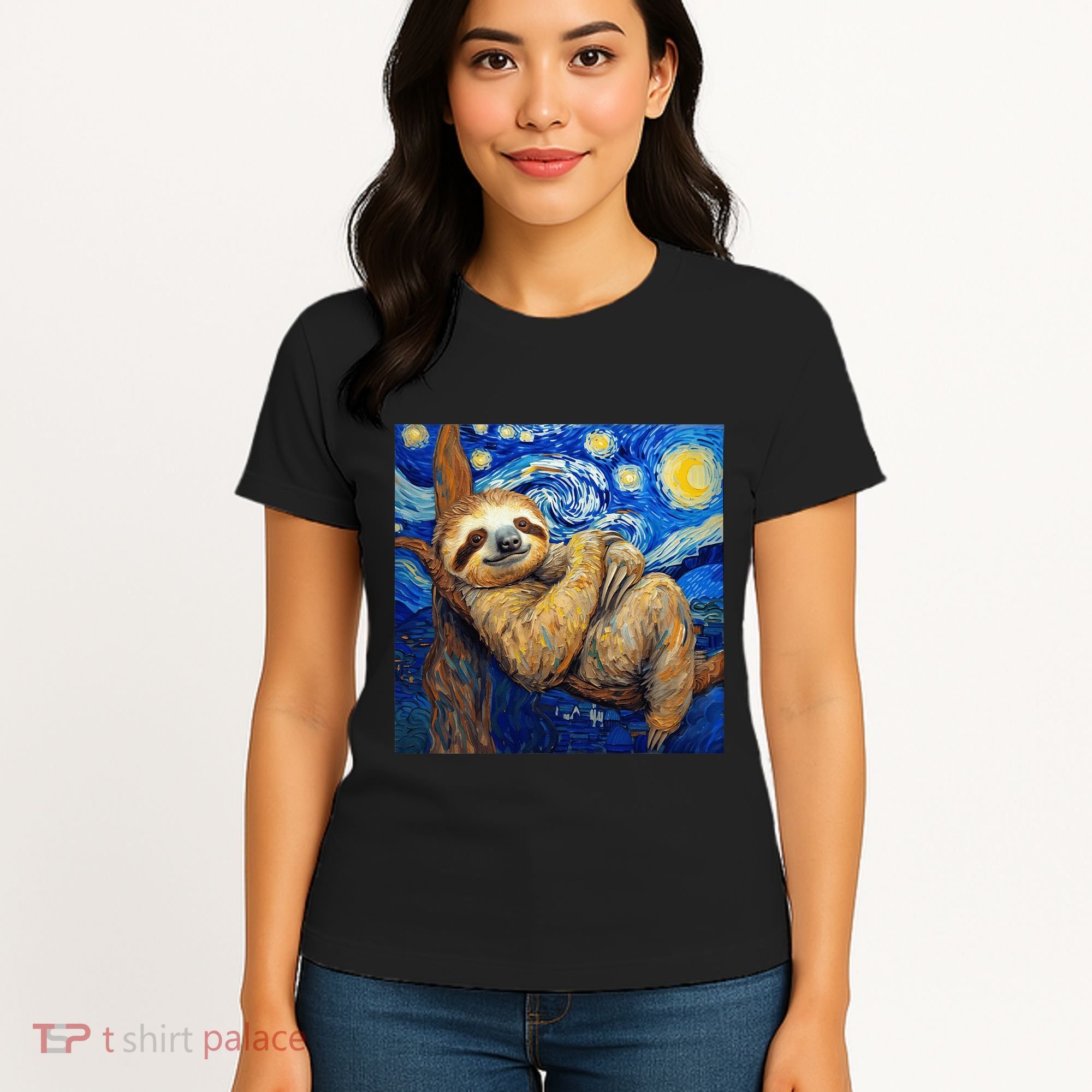 Sloth Van Gogh Style Starry Night Women's T-Shirt