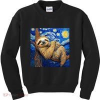 Sloth Van Gogh Style Starry Night Kids Sweatshirt thumb 0