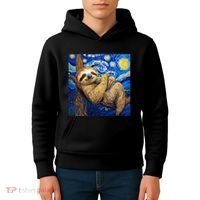 Sloth Van Gogh Style Starry Night Kids Hoodie thumb 4