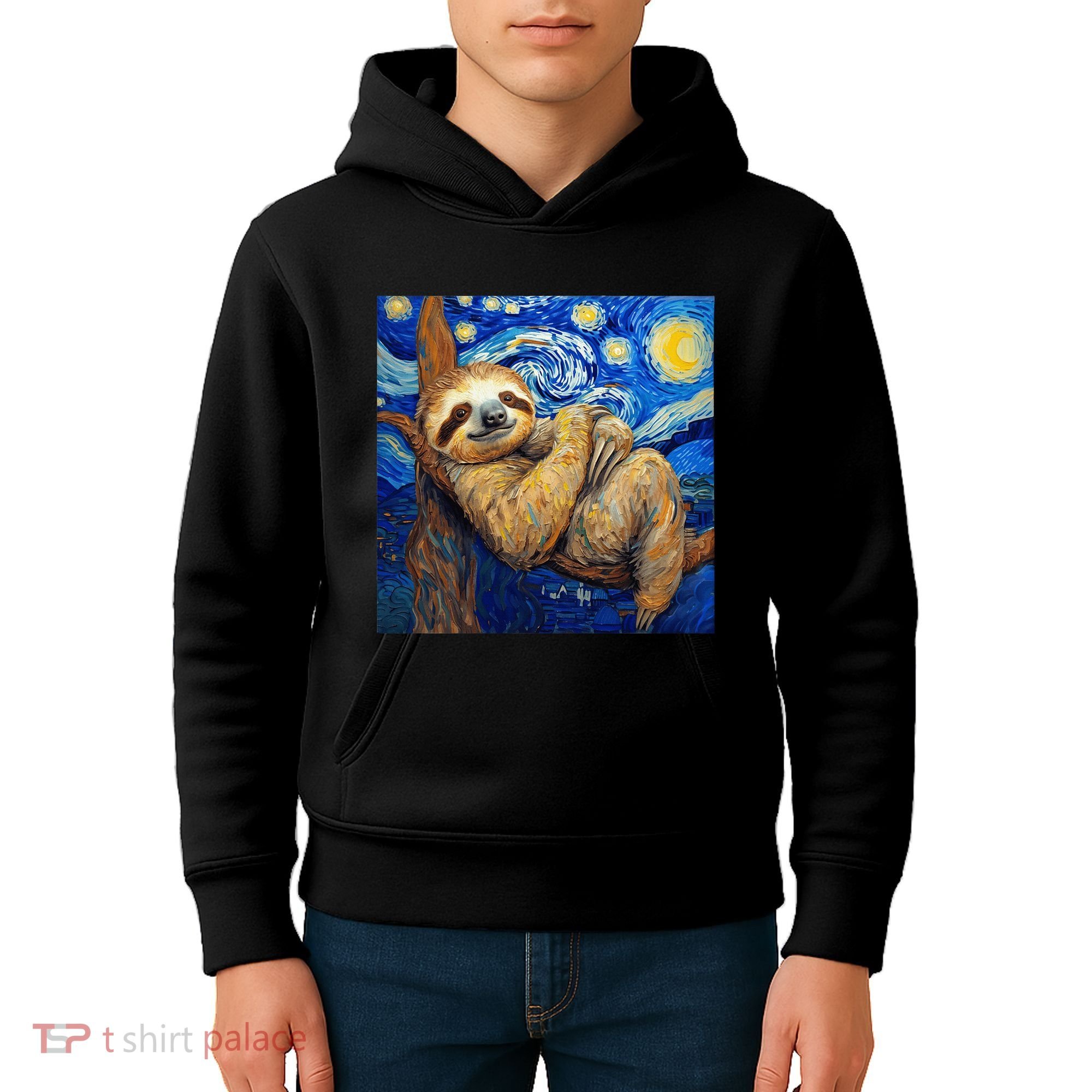 Sloth Van Gogh Style Starry Night Kids Hoodie