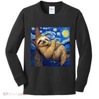 Sloth Van Gogh Style Starry Night Kids Long Sleeve Shirt thumb 0