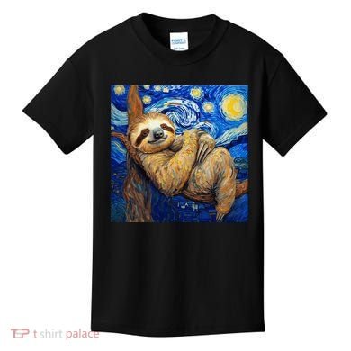Sloth Van Gogh Style Starry Night Kids T-Shirt