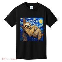Sloth Van Gogh Style Starry Night Kids T-Shirt thumb 0