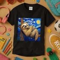 Sloth Van Gogh Style Starry Night Kids T-Shirt thumb 3