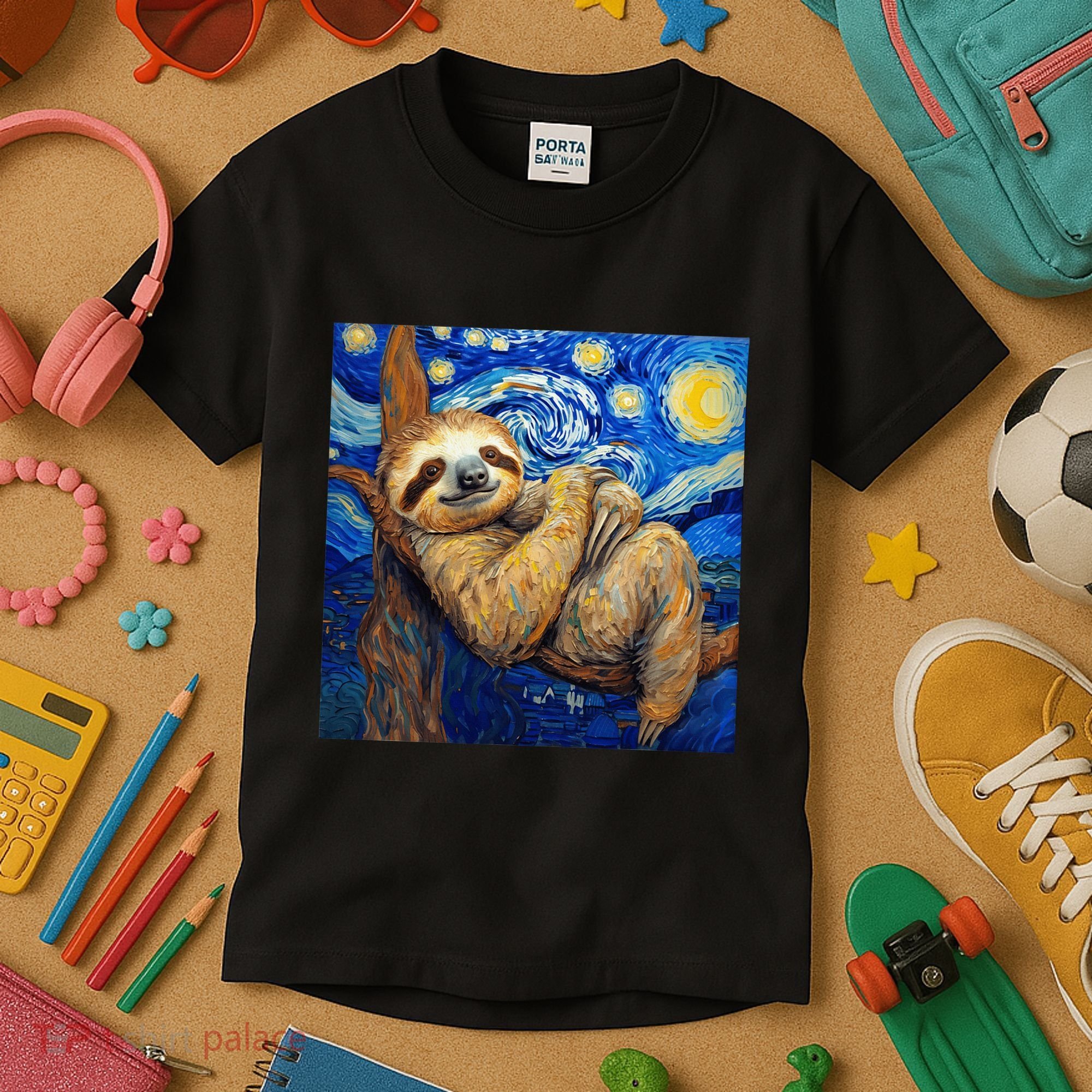Sloth Van Gogh Style Starry Night Kids T-Shirt
