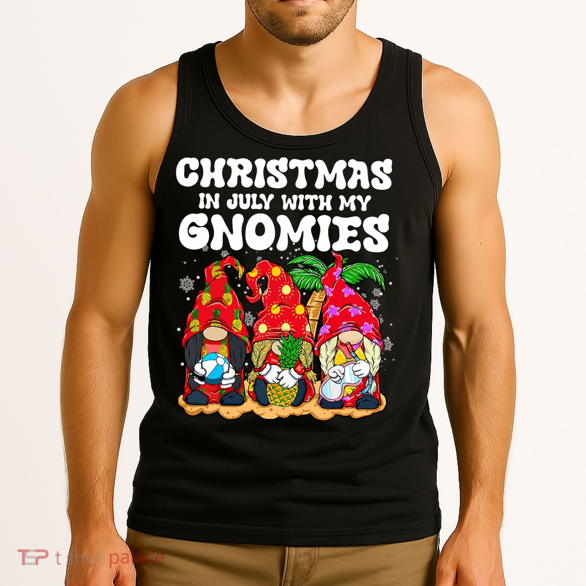 Summer Vacation Gnomes Lover Funny Christmas In July Tank Top