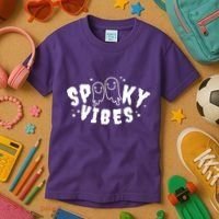 Spooky Vibes Halloween Ghost Cute Kids T-Shirt thumb 3