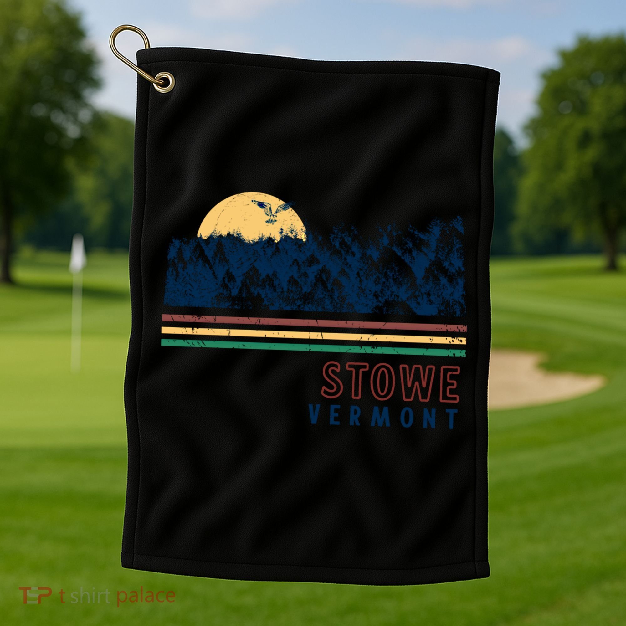 Stowe Vermont Hiking Skiing Retro Cool Gift Golf Towel