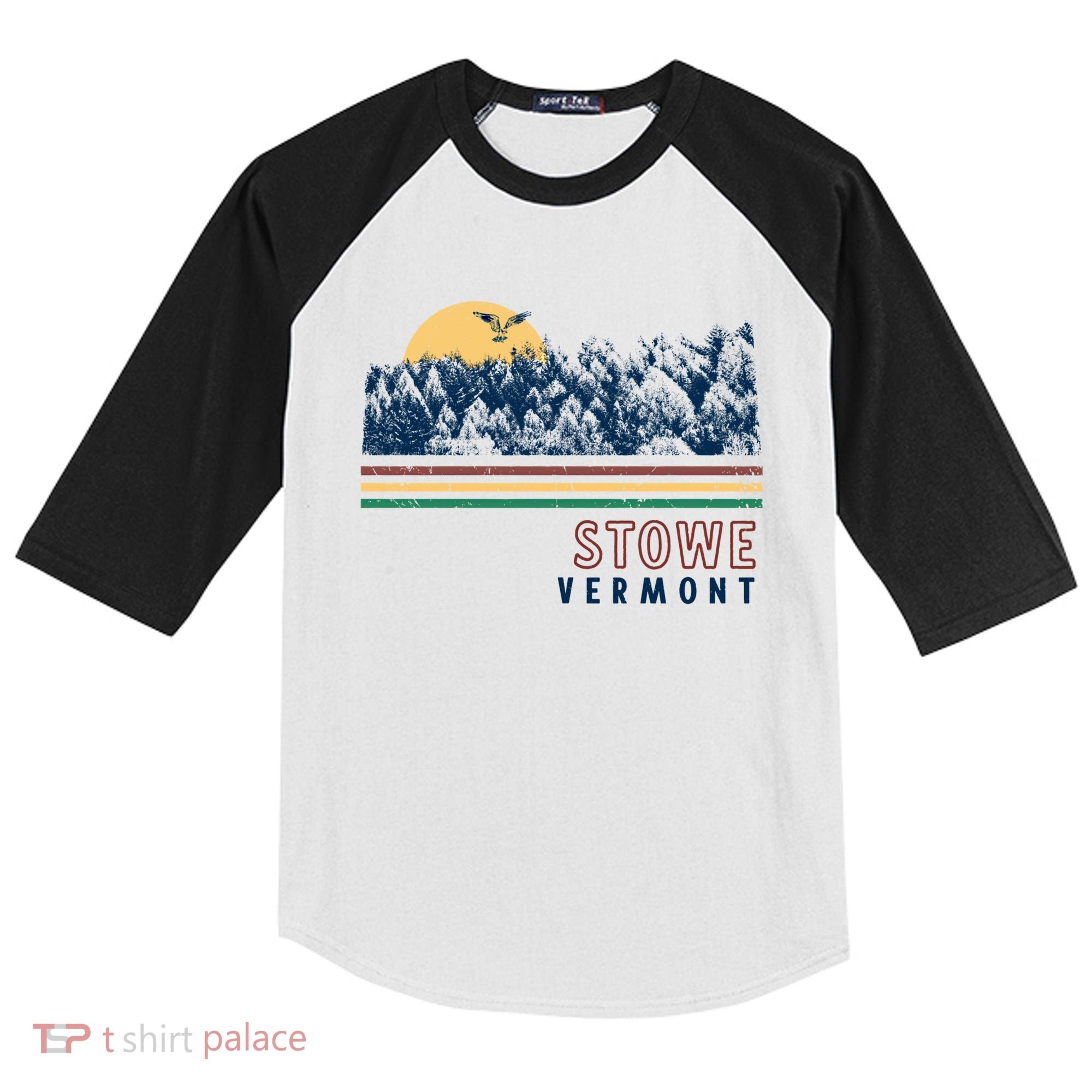 Stowe Vermont Hiking Skiing Retro Cool Gift Kids Colorblock Raglan Jersey