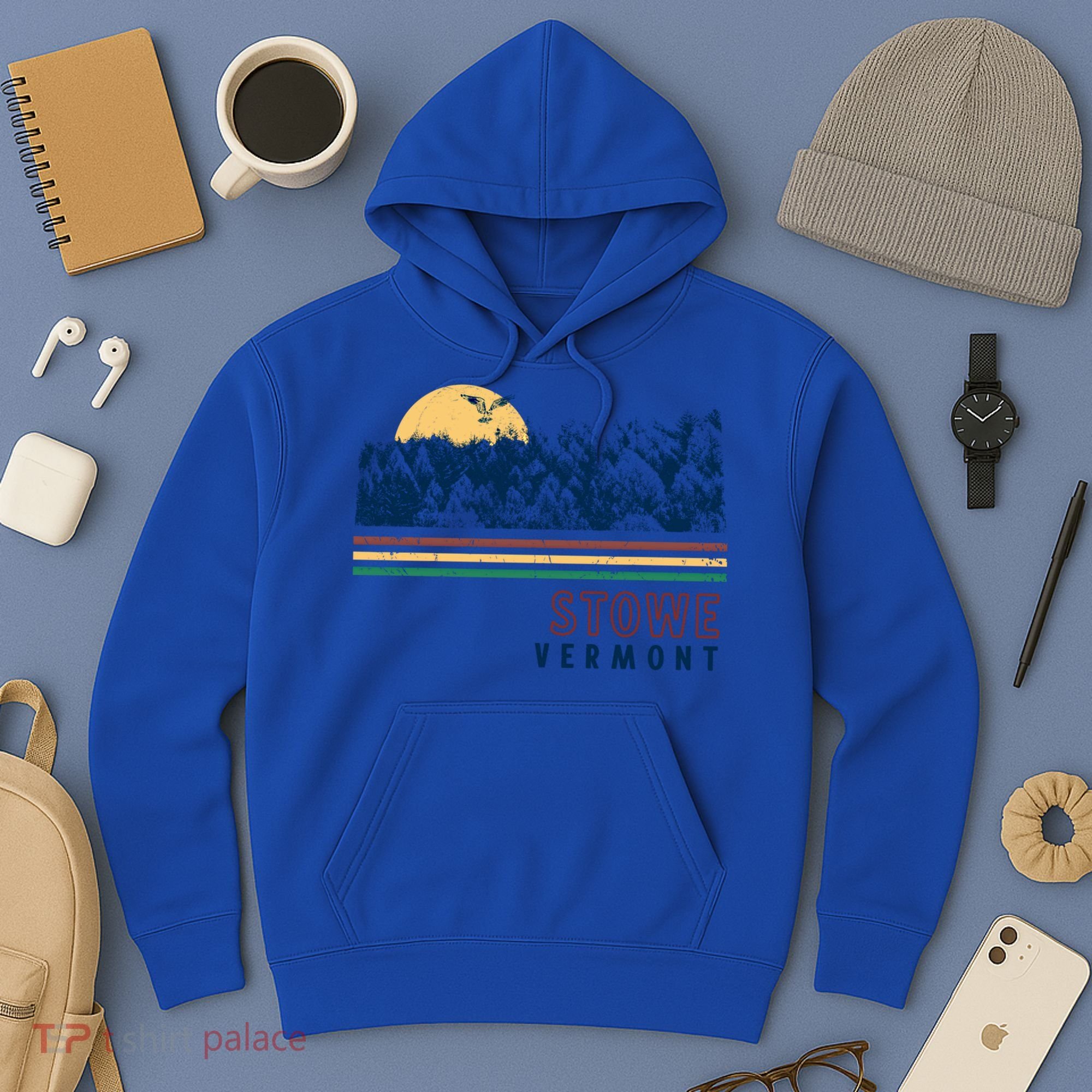 Stowe Vermont Hiking Skiing Retro Cool Gift Hoodie