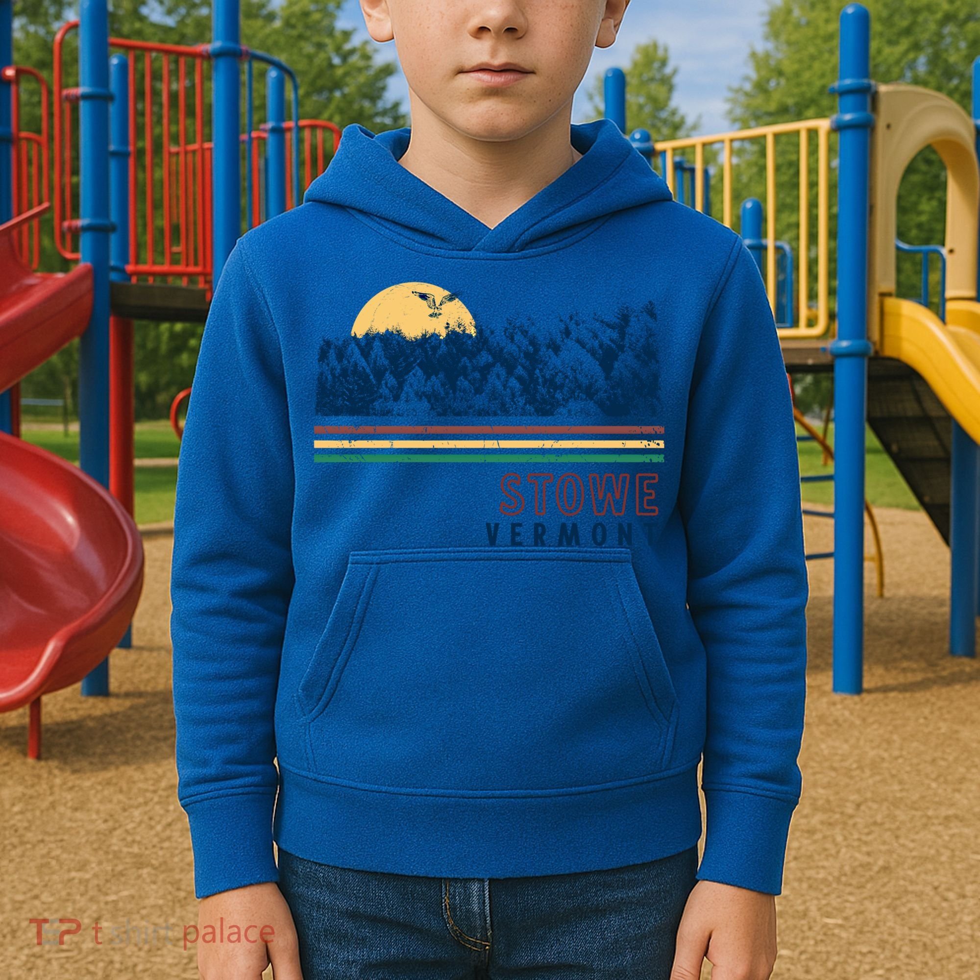 Stowe Vermont Hiking Skiing Retro Cool Gift Kids Hoodie