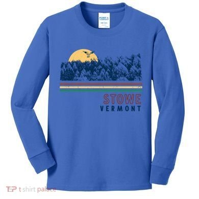 Stowe Vermont Hiking Skiing Retro Cool Gift Kids Long Sleeve Shirt