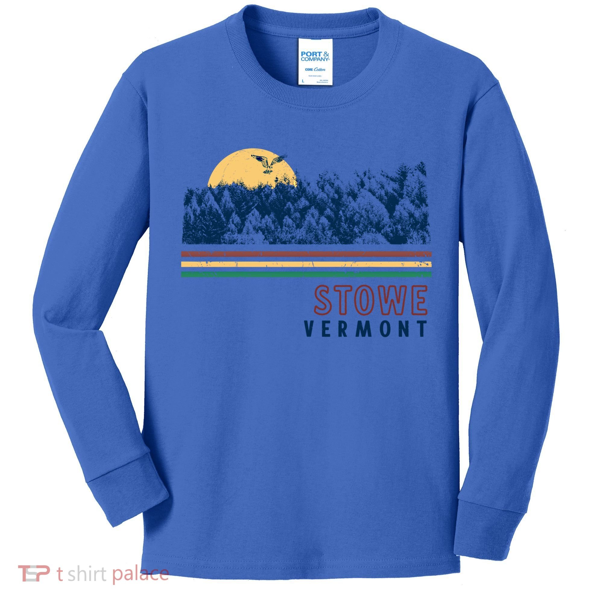 Stowe Vermont Hiking Skiing Retro Cool Gift Kids Long Sleeve Shirt