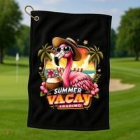 Summer Vacay Loading Hello Summer Cute Flamingo Family Trip Gift Golf Towel thumb 1