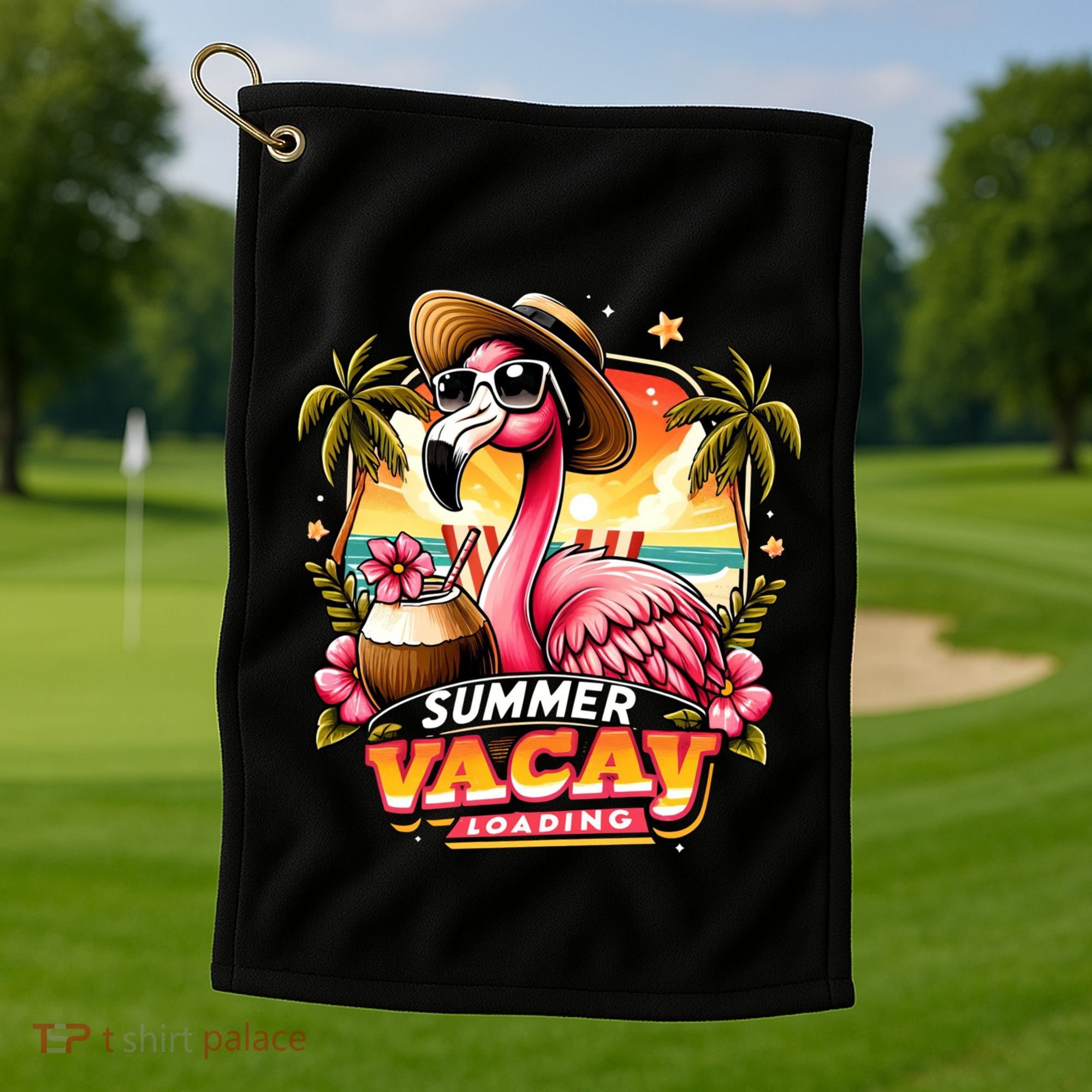 Summer Vacay Loading Hello Summer Cute Flamingo Family Trip Gift Golf Towel