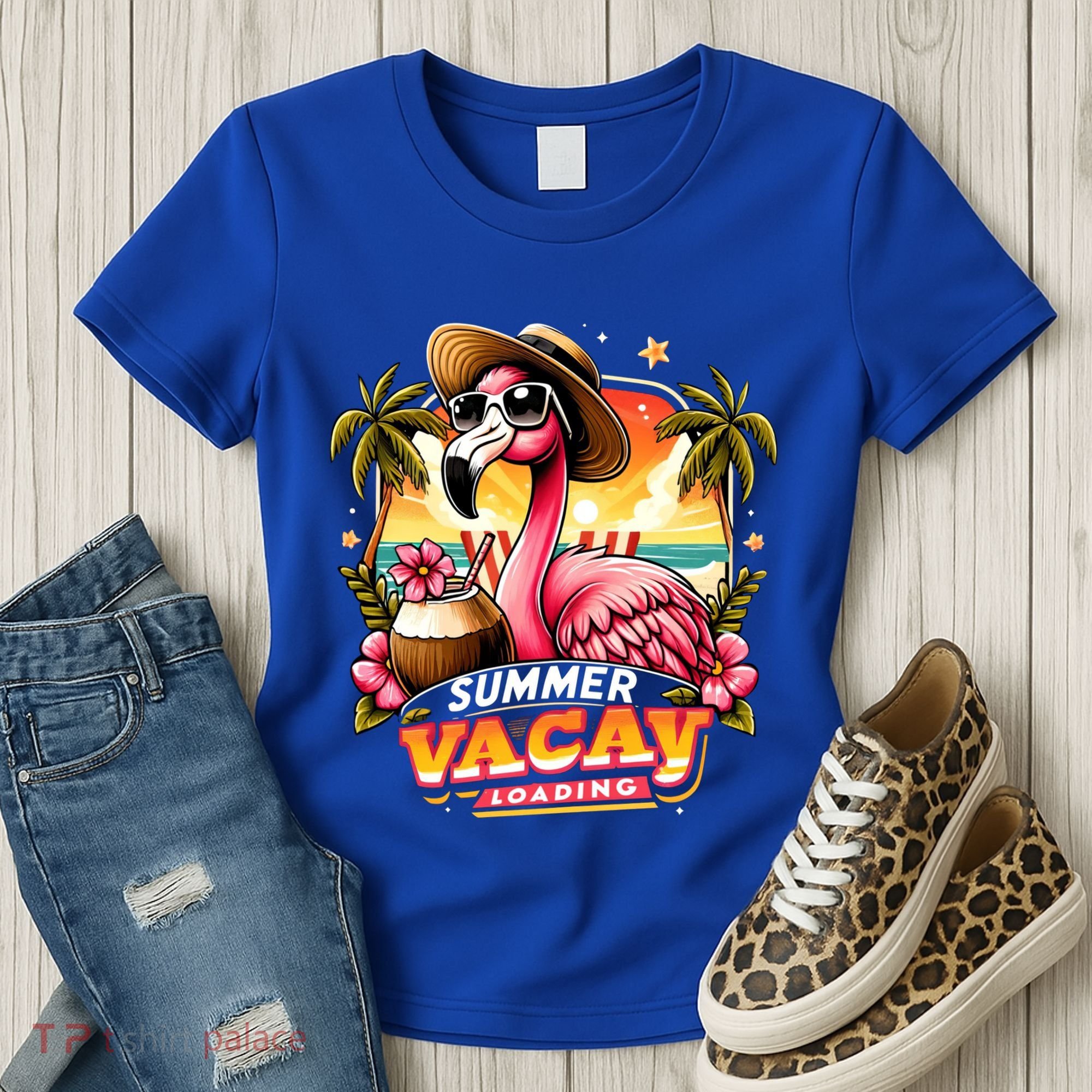 Summer Vacay Loading Hello Summer Cute Flamingo Family Trip Gift Women's T-Shirt
