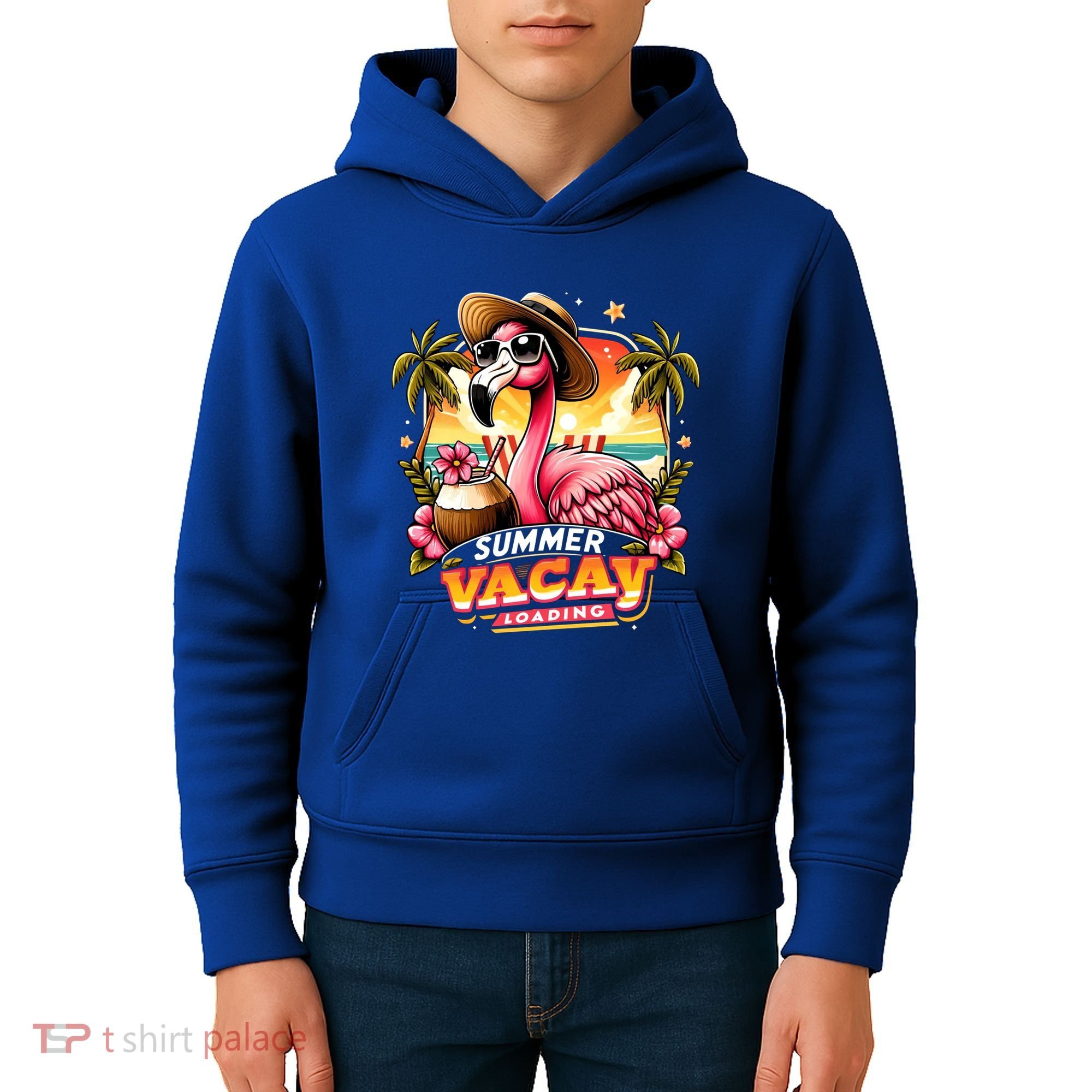 Summer Vacay Loading Hello Summer Cute Flamingo Family Trip Gift Kids Hoodie