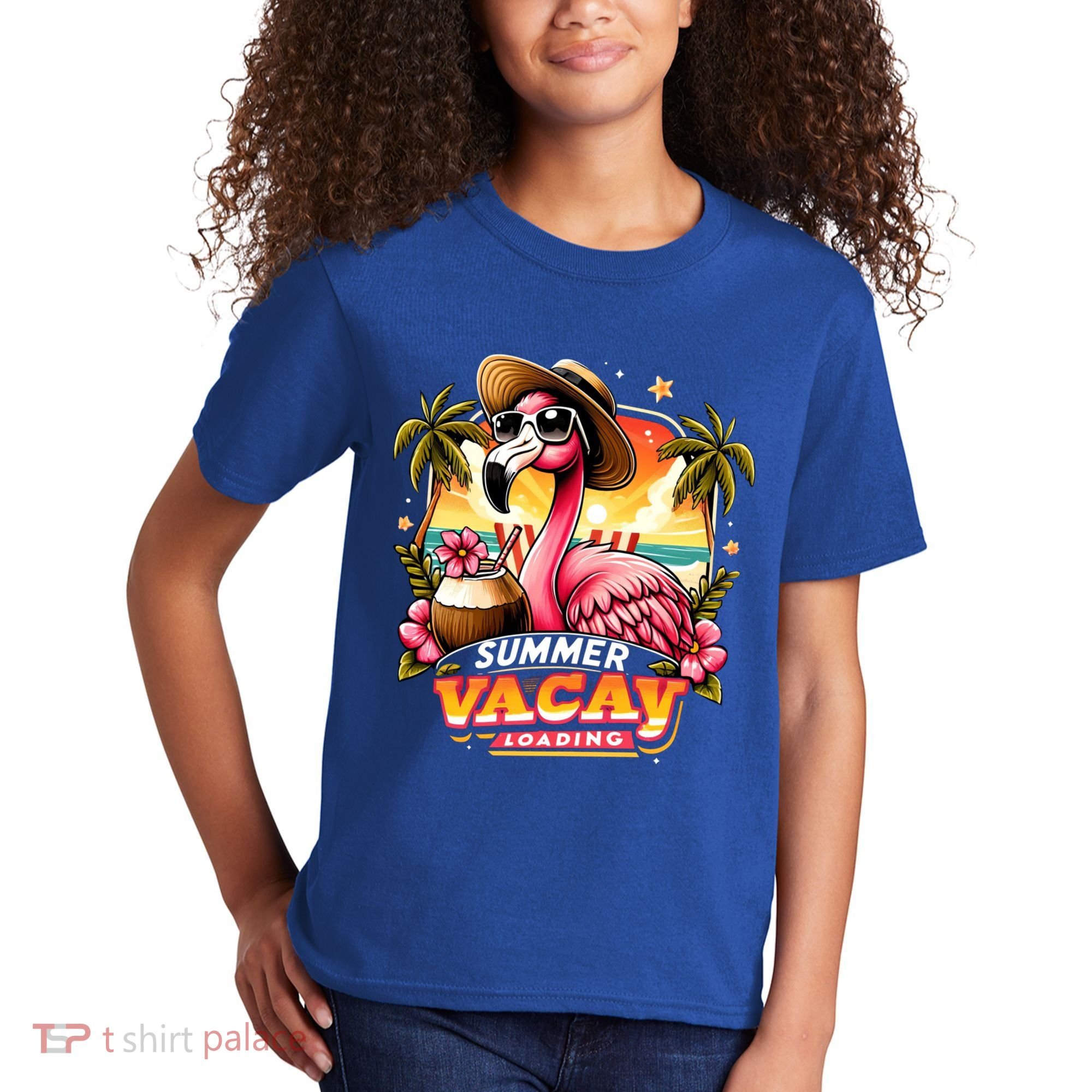 Summer Vacay Loading Hello Summer Cute Flamingo Family Trip Gift Kids T-Shirt