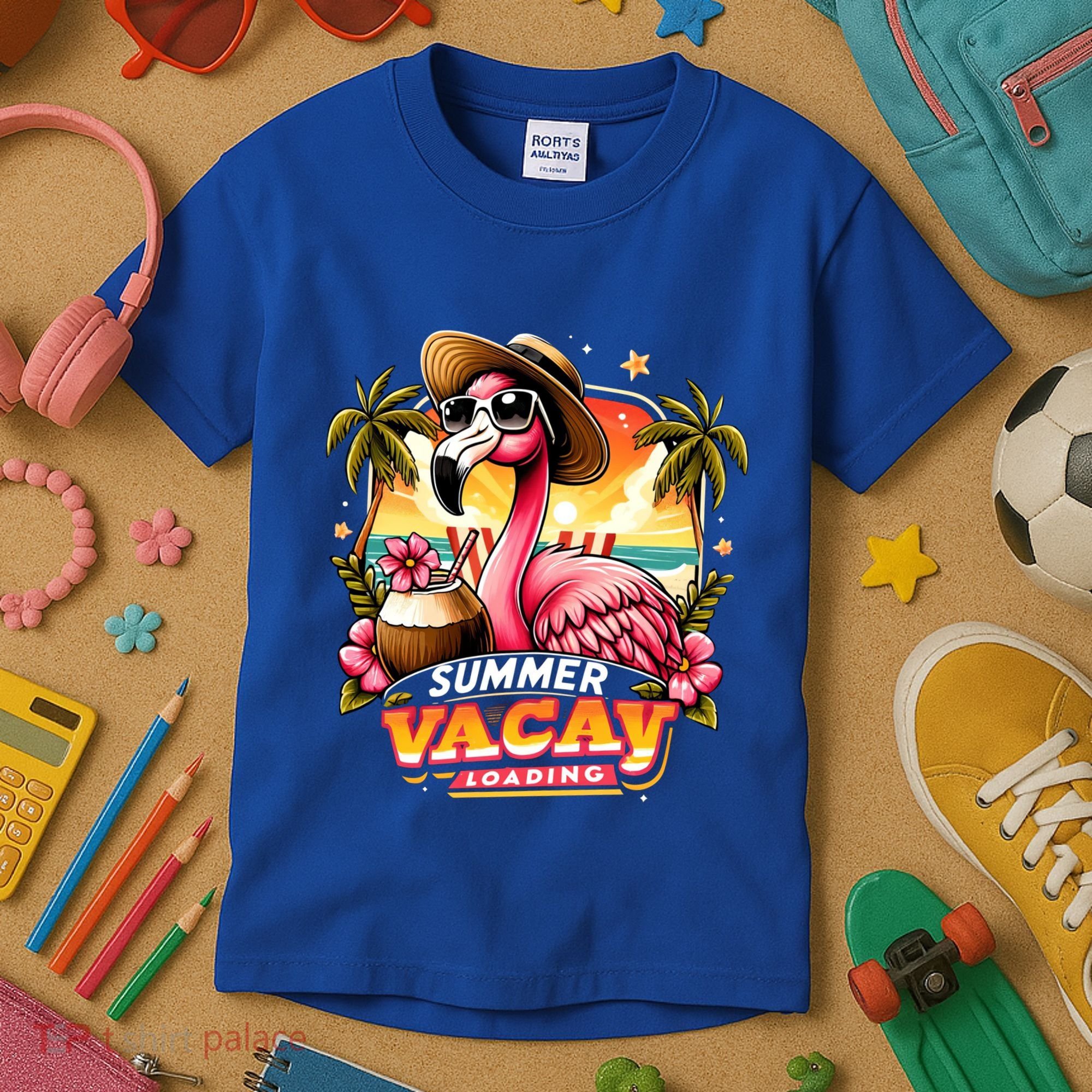 Summer Vacay Loading Hello Summer Cute Flamingo Family Trip Gift Kids T-Shirt