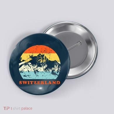 Switzerland Vintage Mountains Swiss Souvenir Gift Button