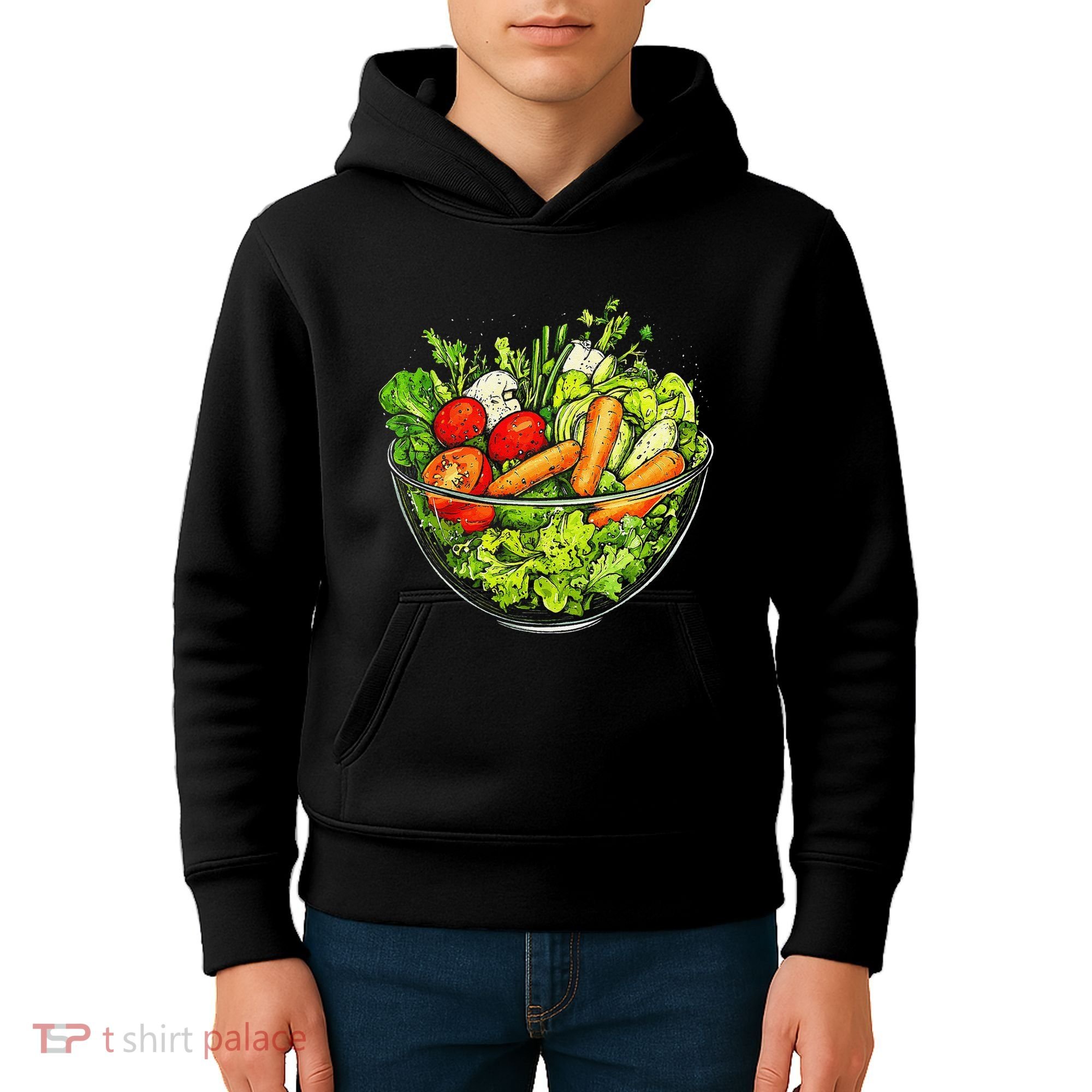 Saladkit Vegetable Motif Illustration Salad Kit Kids Hoodie