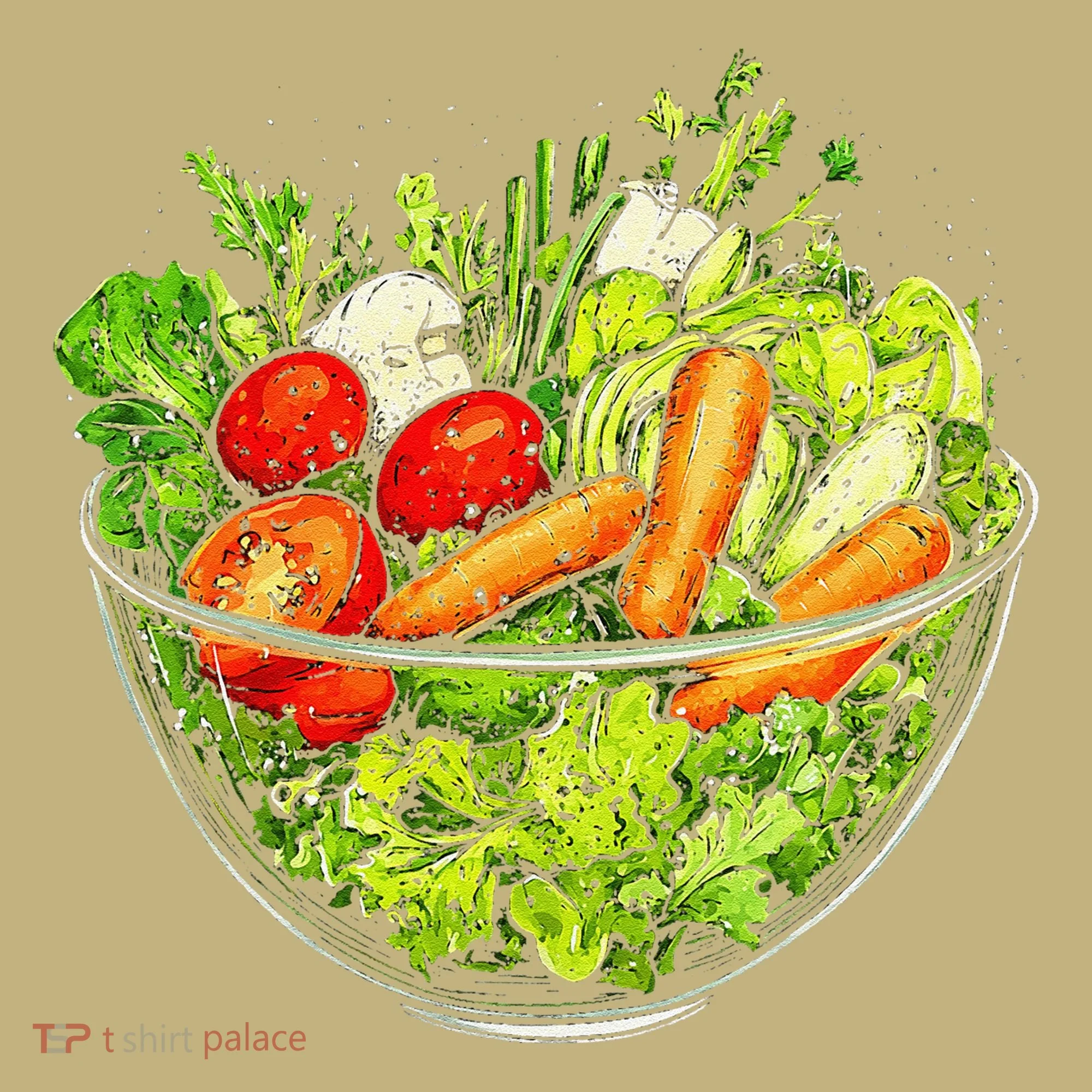 Saladkit Vegetable Motif Illustration Salad Kit Button