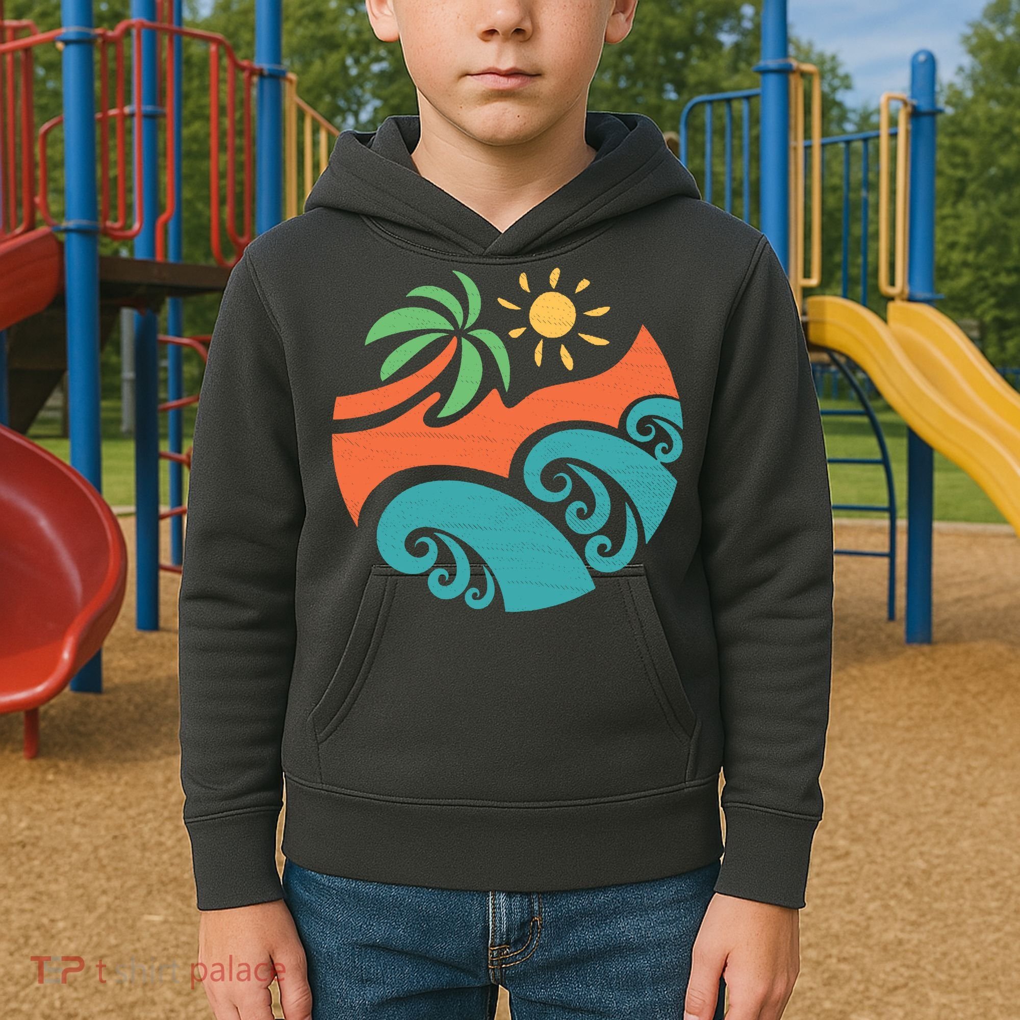 Summer Vacation Ocean Waves Kids Hoodie