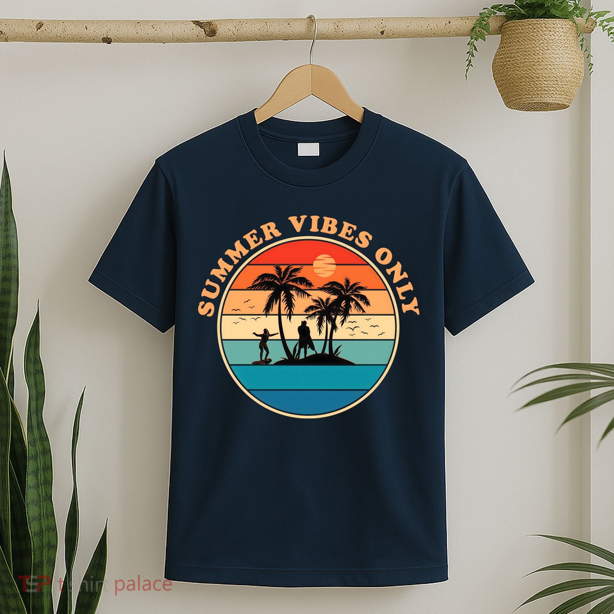 Summer Vibes Only Retro Beach Sunset T-Shirt