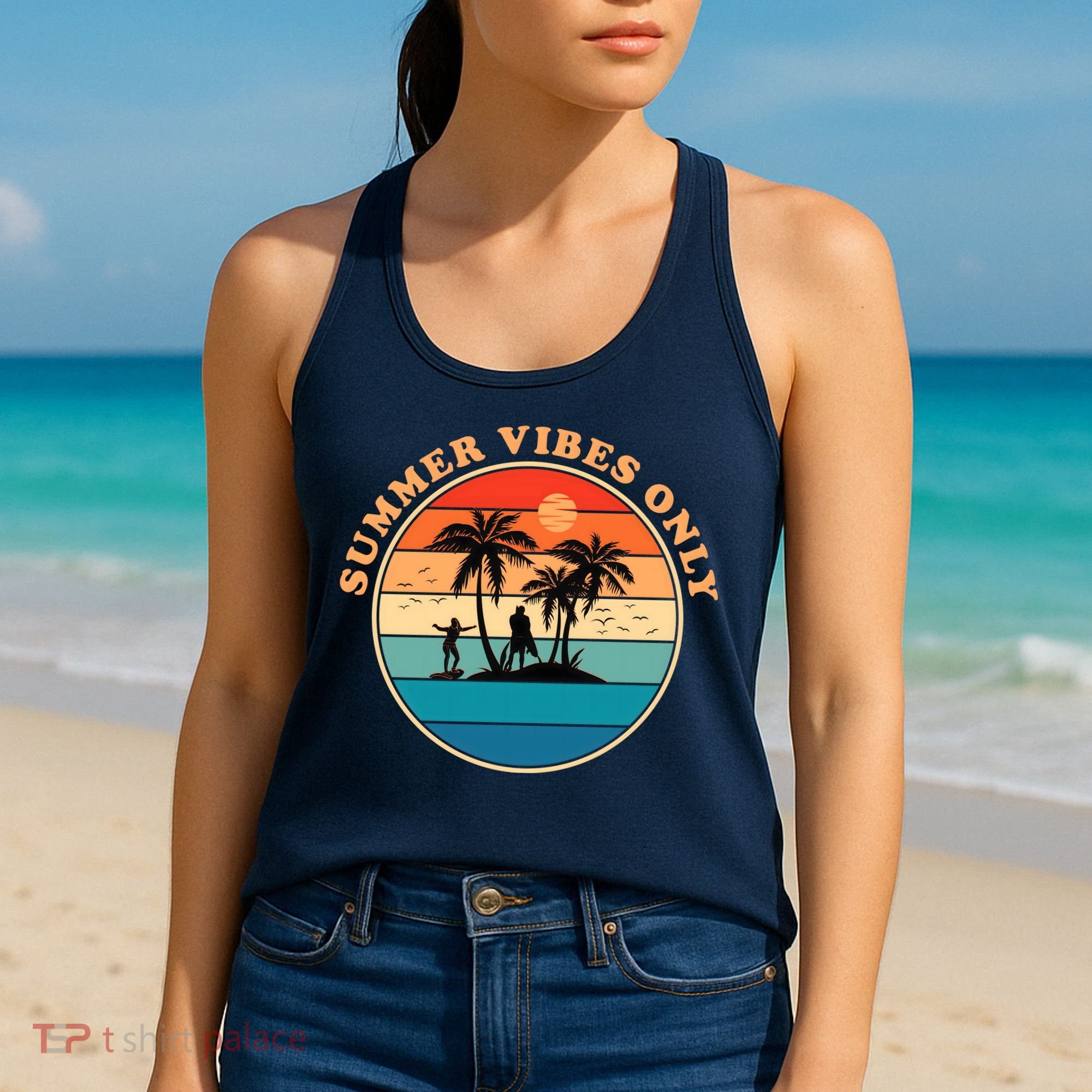 Summer Vibes Only Retro Beach Sunset Women's Tank Top