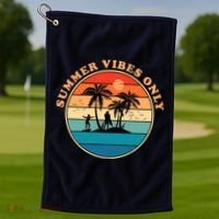 Summer Vibes Only Retro Beach Sunset Golf Towel thumb 1