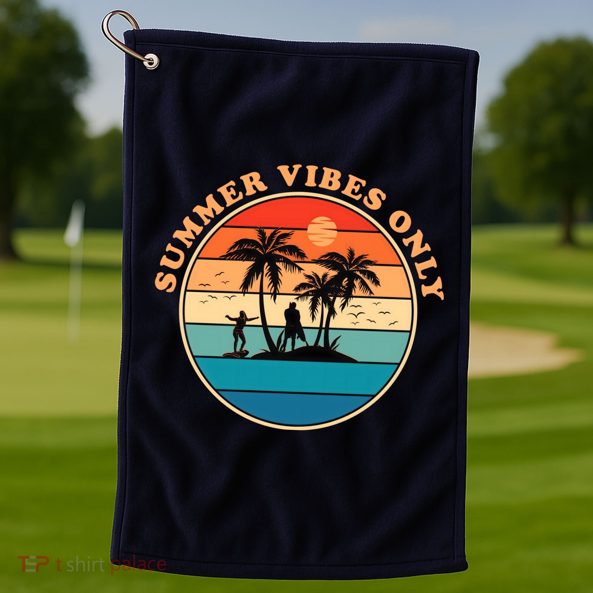 Summer Vibes Only Retro Beach Sunset Golf Towel