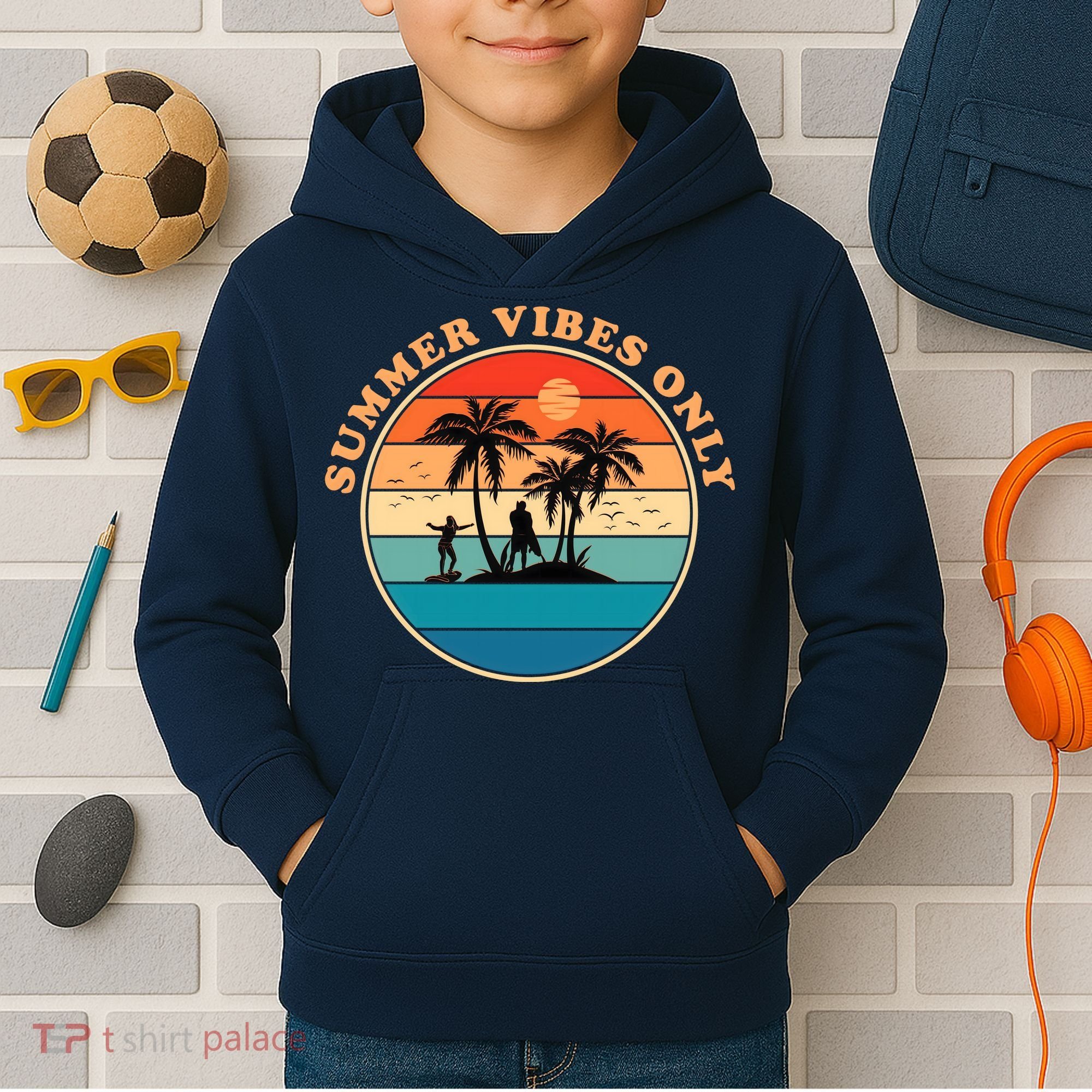 Summer Vibes Only Retro Beach Sunset Kids Hoodie