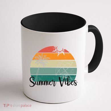 Summer Vibes Palm Trees Retro Sunset Coffee Mug back