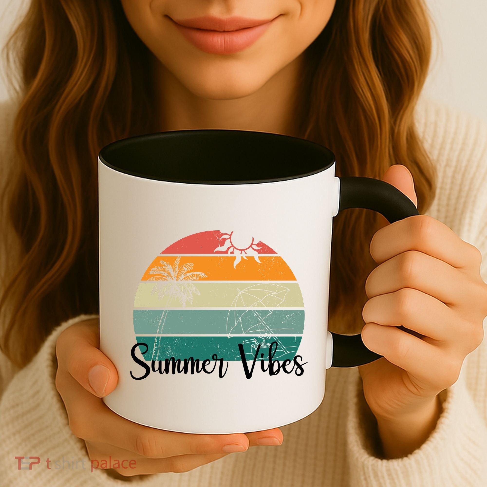 Summer Vibes Palm Trees Retro Sunset Coffee Mug