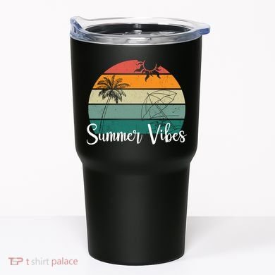 Summer Vibes Palm Trees Retro Sunset Tumbler