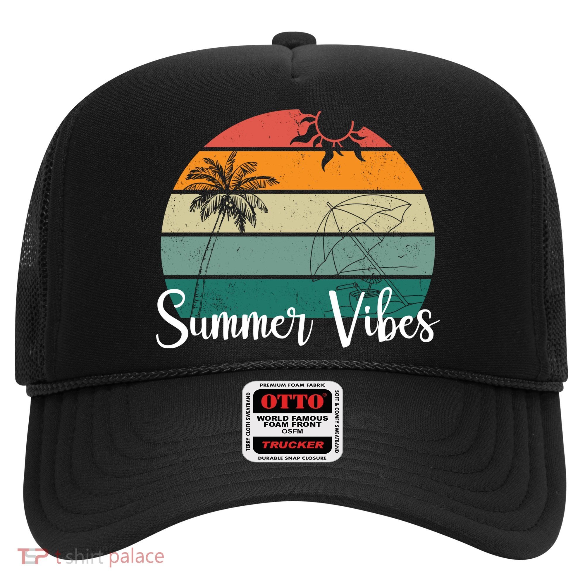 Summer Vibes Palm Trees Retro Sunset Hat
