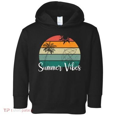 Summer Vibes Palm Trees Retro Sunset Toddler Hoodie