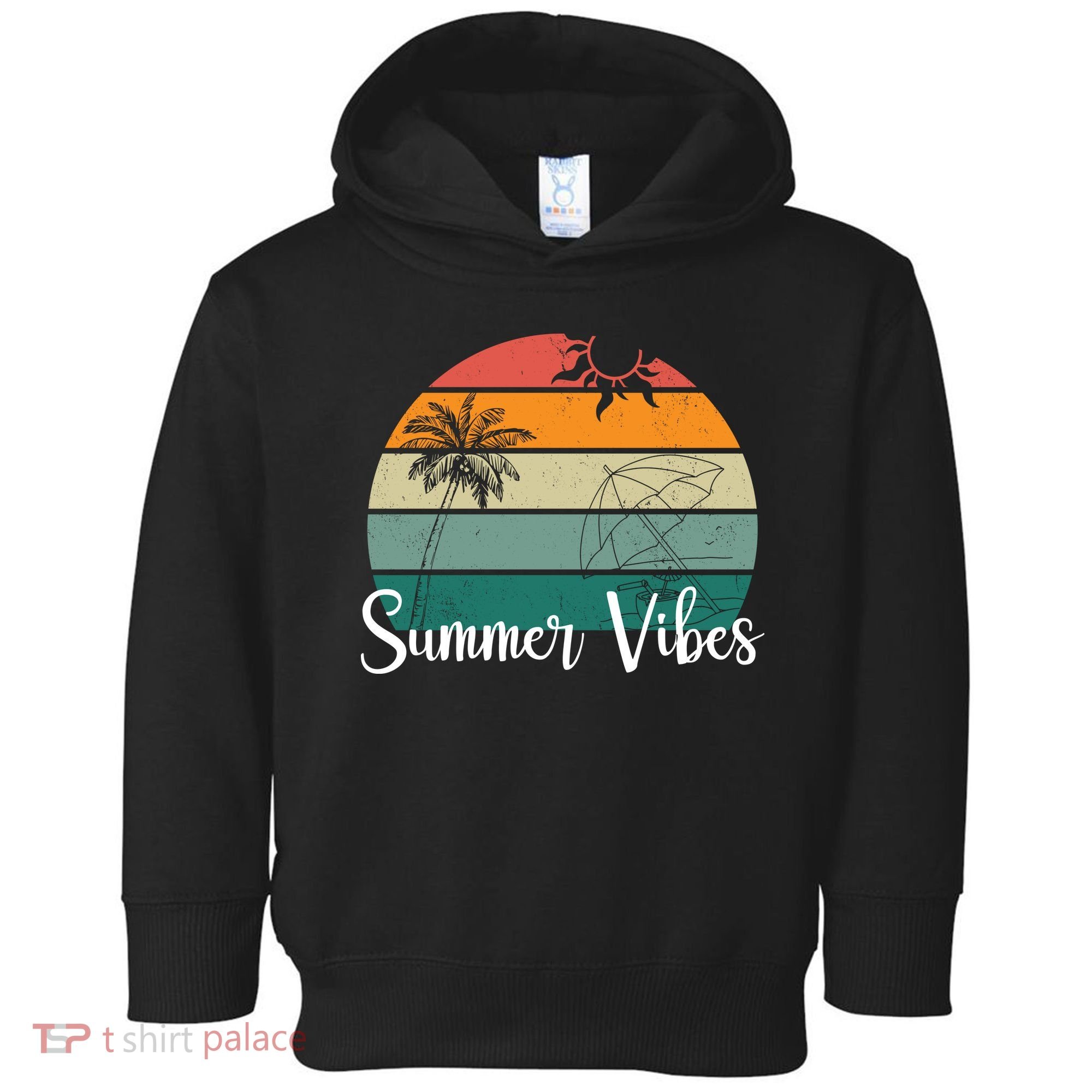 Summer Vibes Palm Trees Retro Sunset Toddler Hoodie