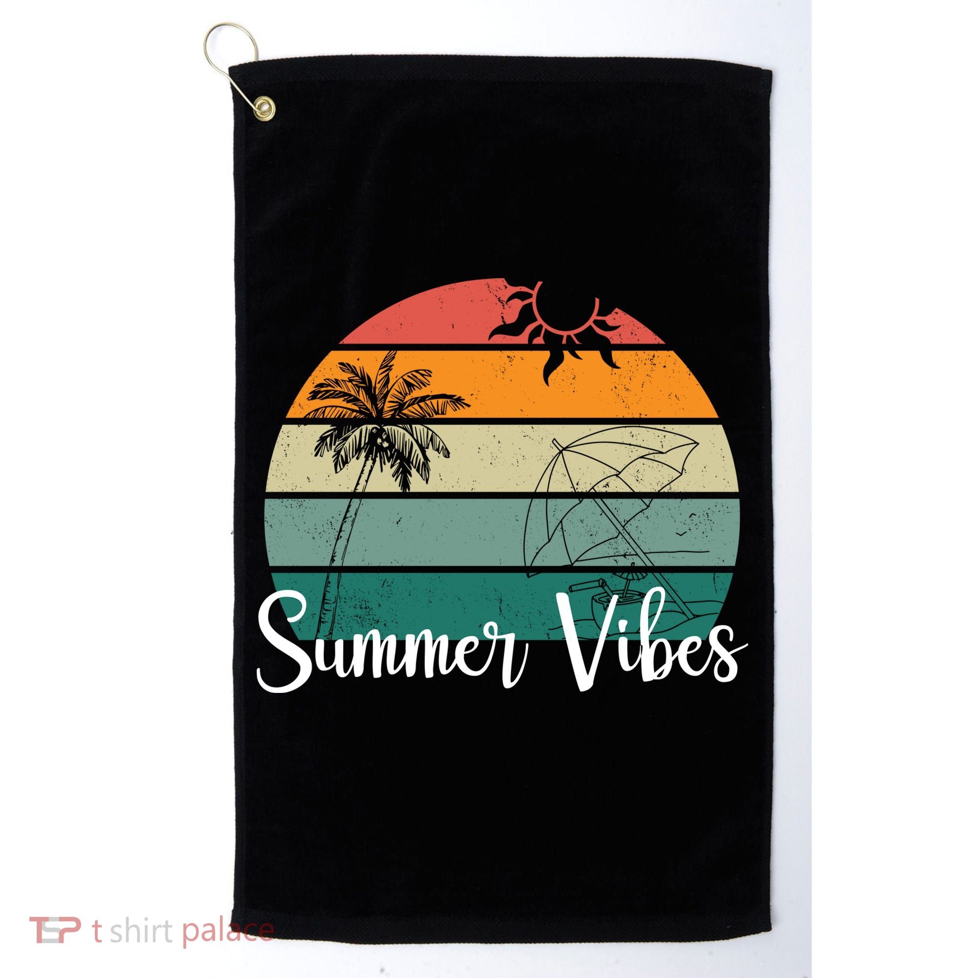 Summer Vibes Palm Trees Retro Sunset Golf Towel