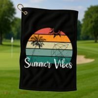 Summer Vibes Palm Trees Retro Sunset Golf Towel thumb 1