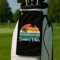 Summer Vibes Palm Trees Retro Sunset Golf Towel thumb 2