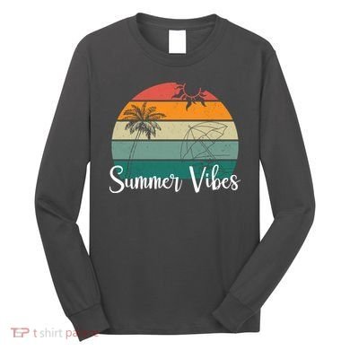 Summer Vibes Palm Trees Retro Sunset Long Sleeve Shirt