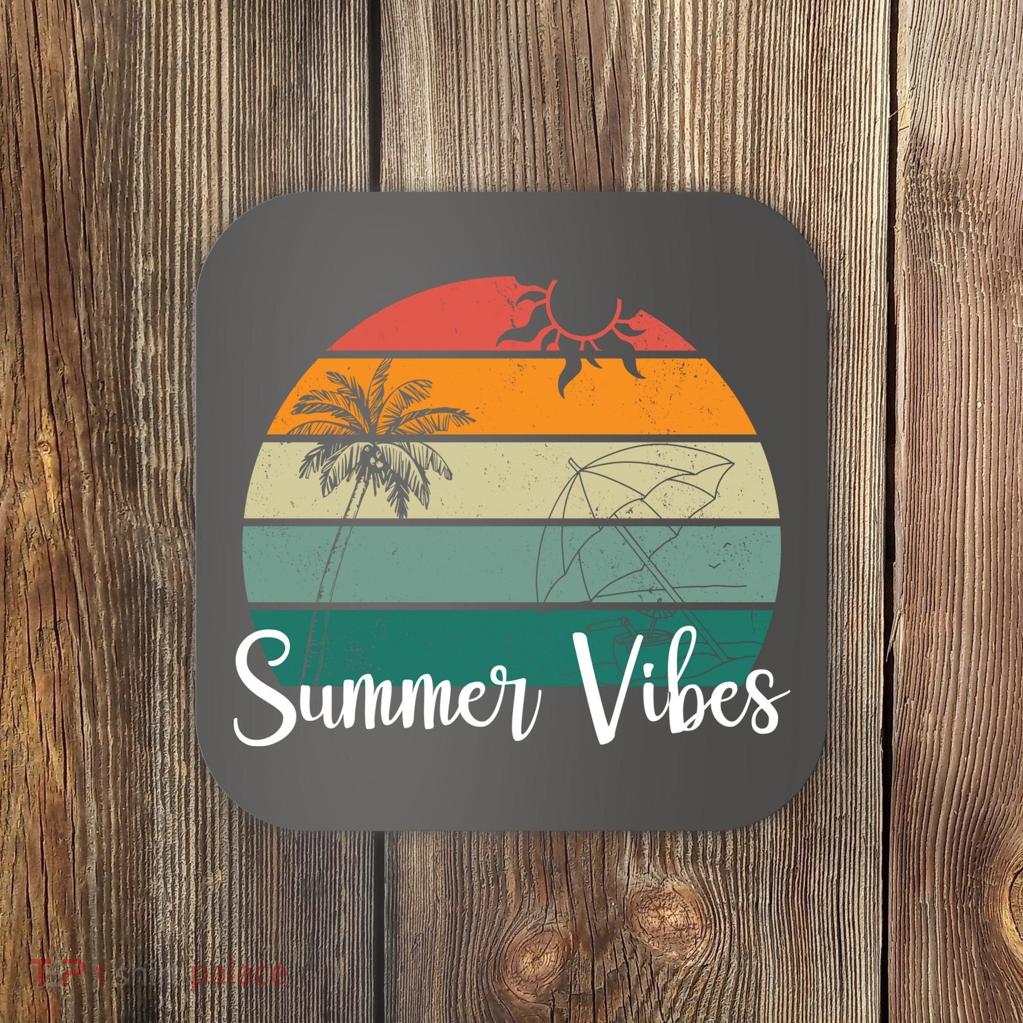 Summer Vibes Palm Trees Retro Sunset Coaster