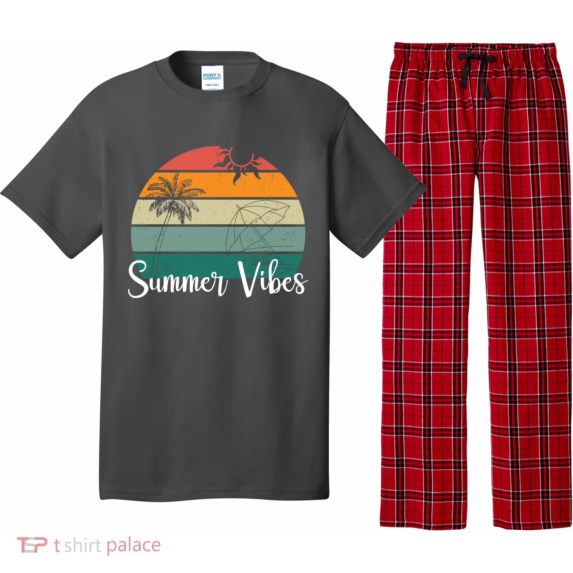 Summer Vibes Palm Trees Retro Sunset Pajama Set