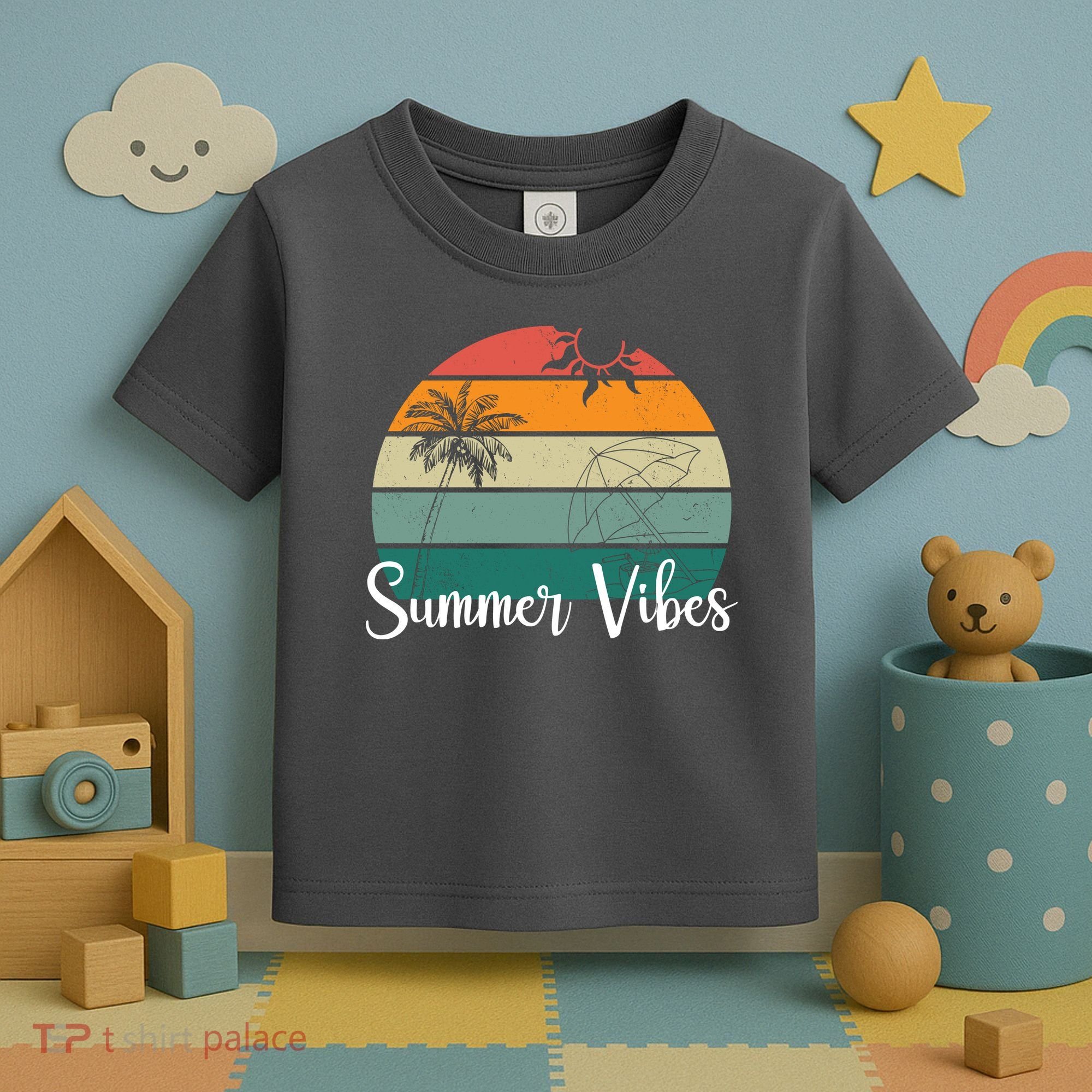 Summer Vibes Palm Trees Retro Sunset Toddler T-Shirt
