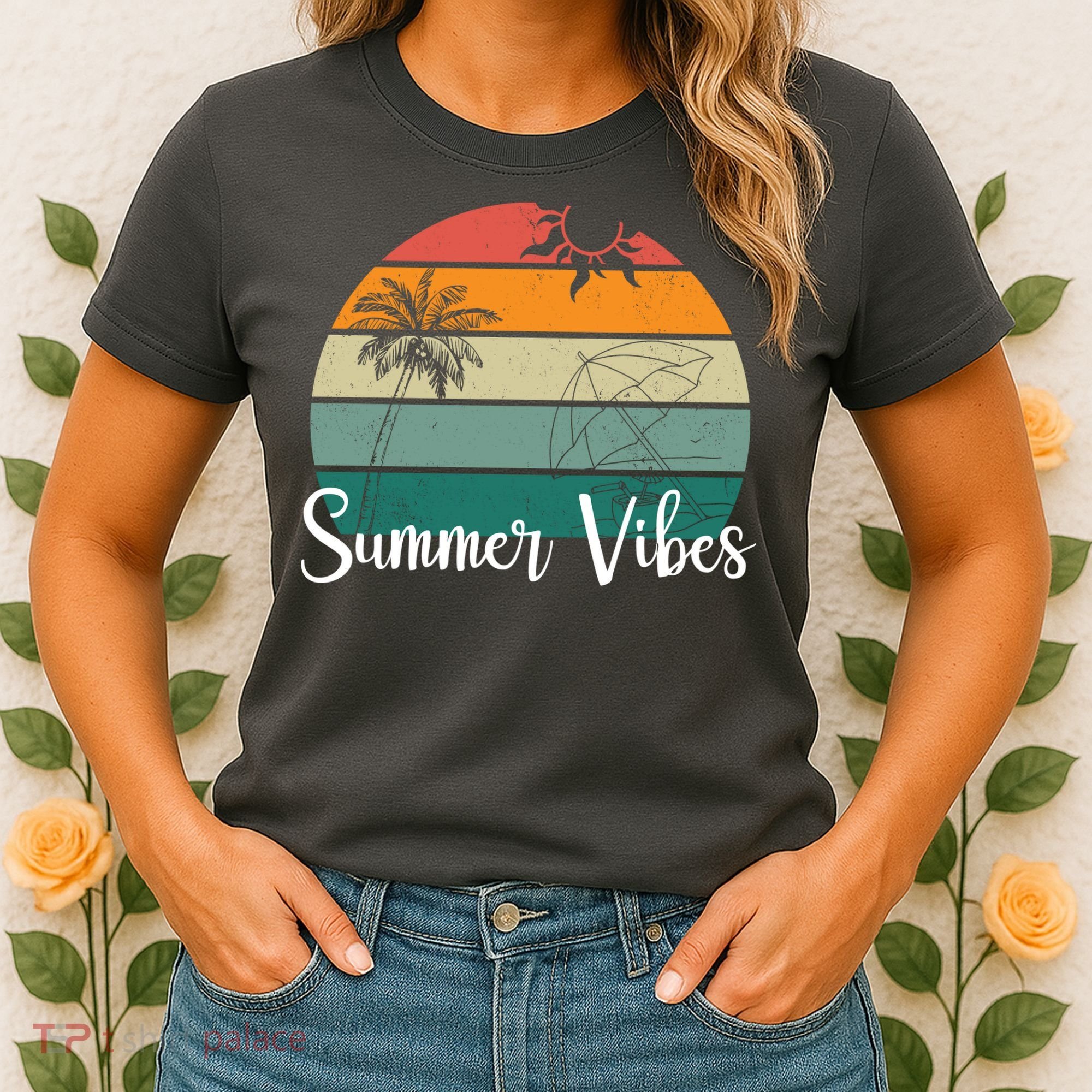 Summer Vibes Palm Trees Retro Sunset Women's T-Shirt