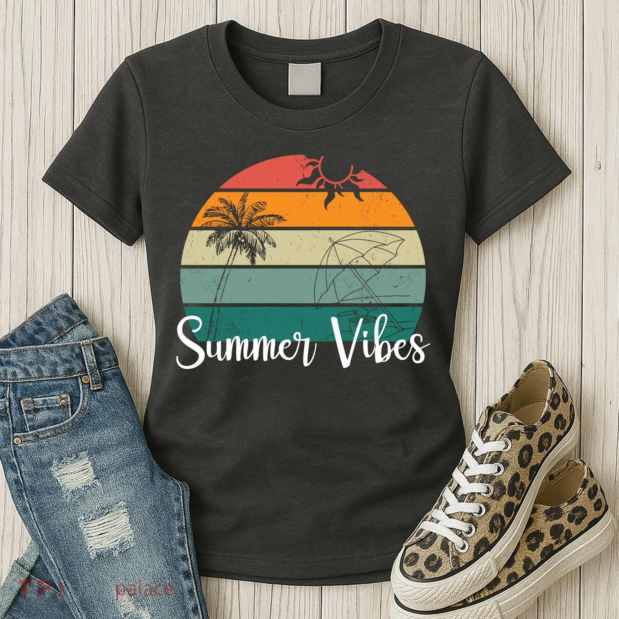Summer Vibes Palm Trees Retro Sunset Women's T-Shirt