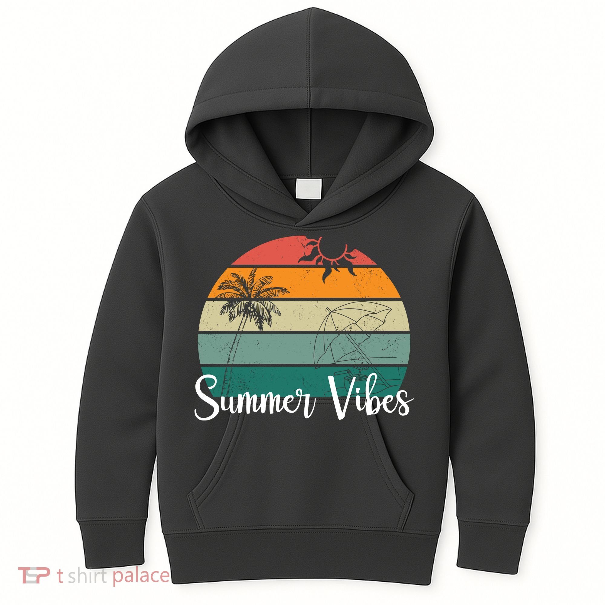 Summer Vibes Palm Trees Retro Sunset Kids Hoodie